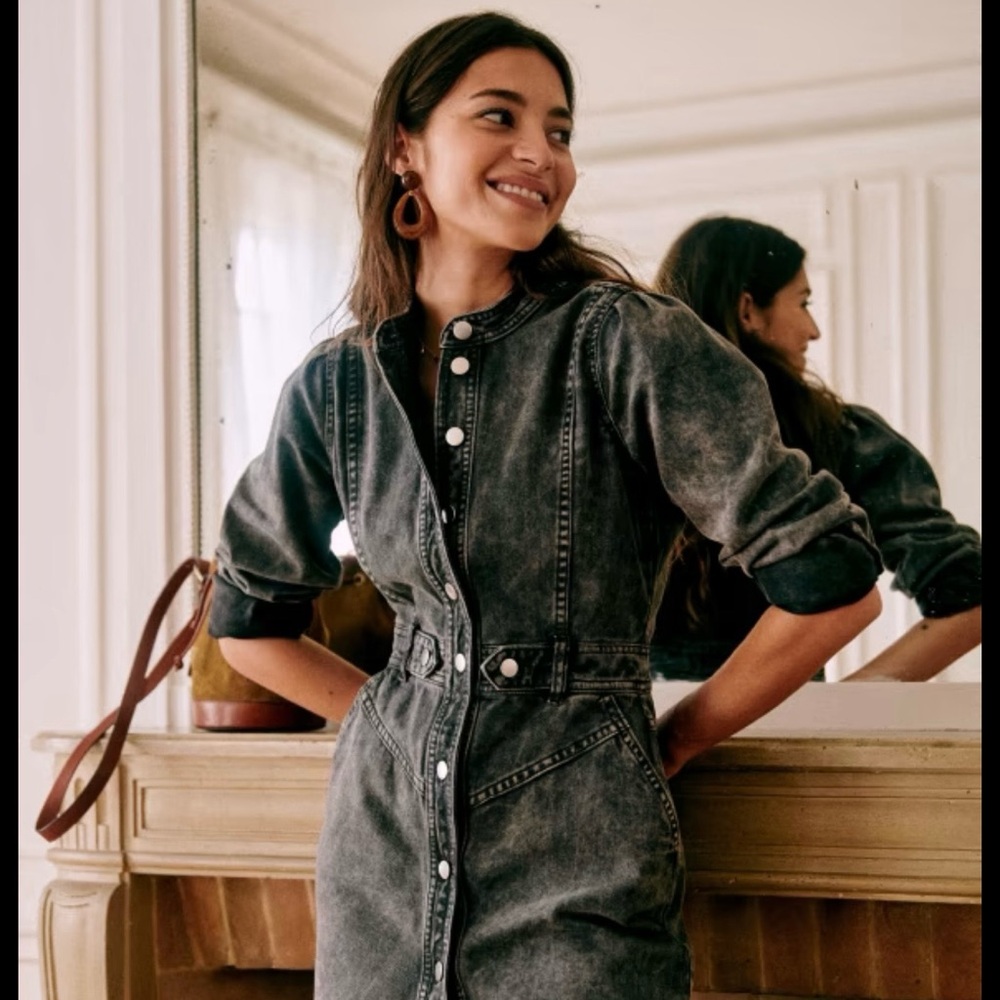 Sezane Black Denim Dress